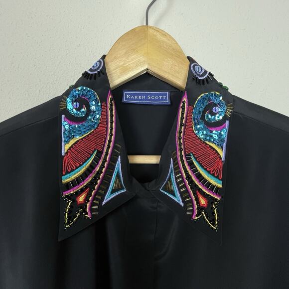 Karen Scott Black Blouse 16 Embellished Collar Cuffs Whimsigoth Fairycore - Picture 4 of 9